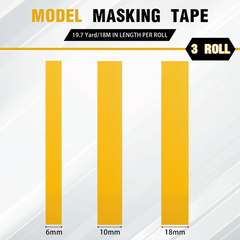 3 Pcs Model Masking Tape Airbrush Masking Tapes 6mm & 10mm & 18mm Automotive Paint Tape for Fine Model Painting