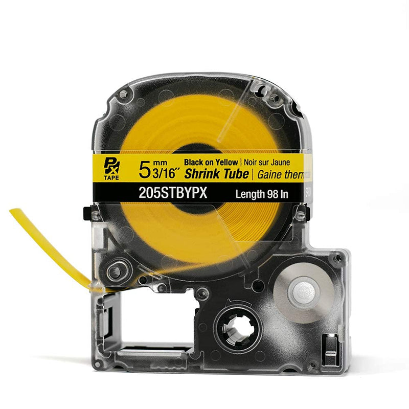 Epson LABELWORKS 205STBYPX Tape Cartridge - Black on Yellow Shrink Tube Industrial Label Maker Tape - AWG 8-12, 3/16" (5MM) Wide, 8 ft (96") 5MM(8-12AWG)