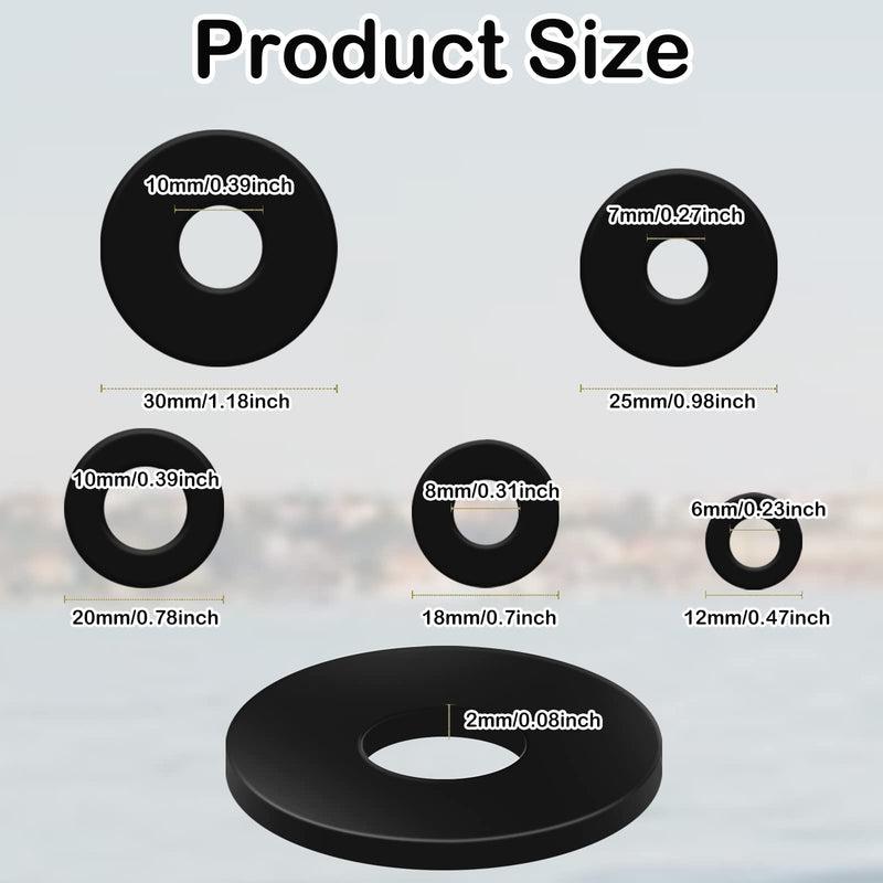 [Australia - AusPower] - 120Pcs Rubber Washer Kit, 12/18/20/25/30mm Rubber Flat Washer Heavy Duty Rubber Washers for Bolts, Rubber Grommets Bolts for Screws Household Plumbing Appliances Faucets Glass Shower Door Black 