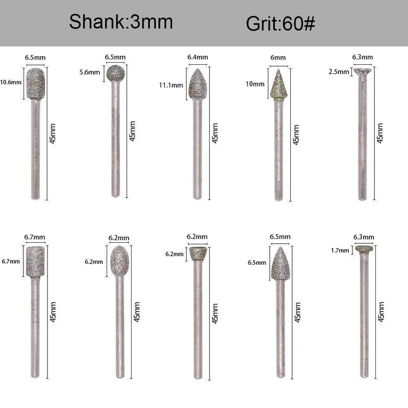 20 Piece Diamond Cutter Set, Diamond Grinding Drill Bit Set with 3 mm Shank, Rotating Tools, Grinding, Polishing, Engraving Carbide