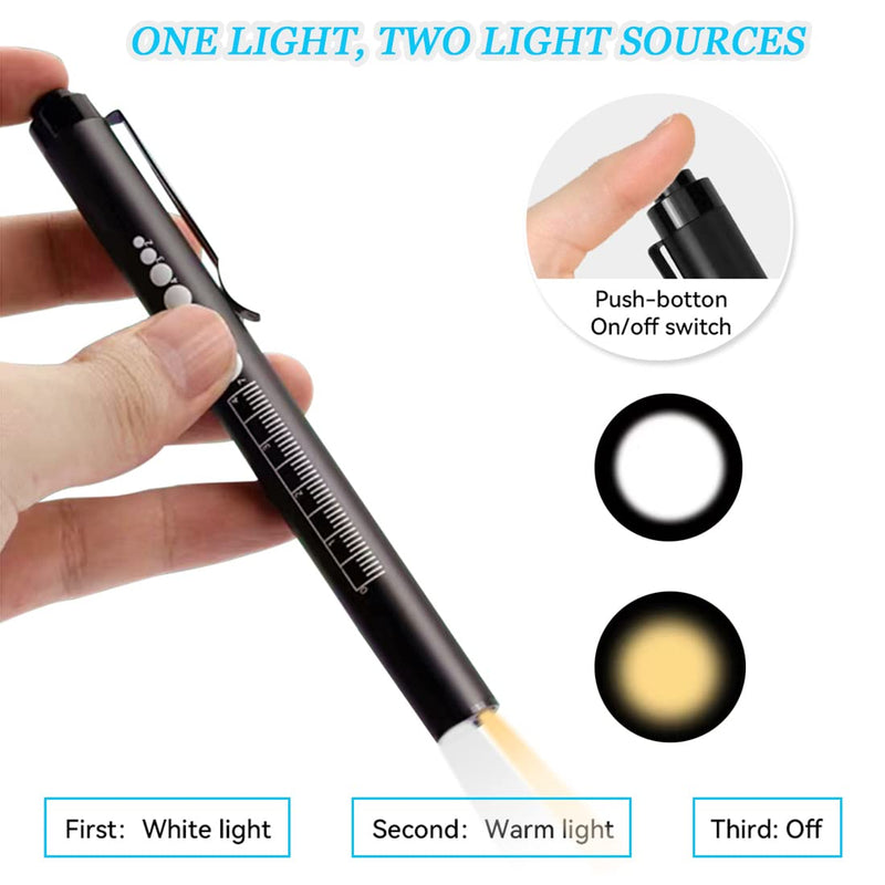 [Australia - AusPower] - LEKIA Pupil Light Medicine, Pack of 2 Diagnostic Light Nurse Emergency Service Accessories with Pupil Meter and Ruler, Rechargeable USB LED Pen Lamp for Nurses Students Doctors 2 Pieces, Black, Black 