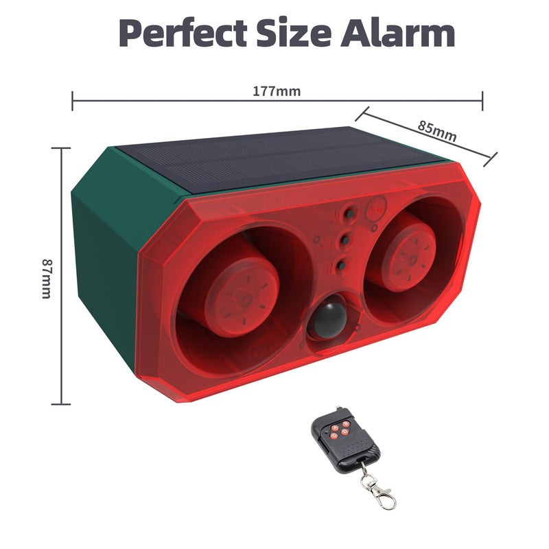 Solar-Outdoor Motion Sensor Alarm: Coyote Deterrent 130dB Dual Speakers Sound, Motion Light & Remote|Animal Deterrent for Yard/Farm/Chicken Coop N911T