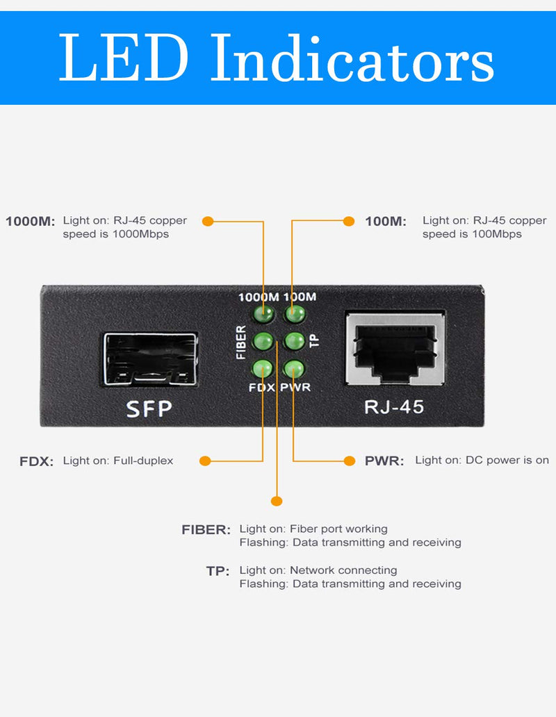 [Australia - AusPower] - Fiber to Ethernet Media Converter, Gigabit Single Mode SFP LC Converter, 1000Base-LX to 10/100/1000M RJ45, SMF, 1310nm, up to 20km (12.4miles) Single Mode: 20km 1 Pack 