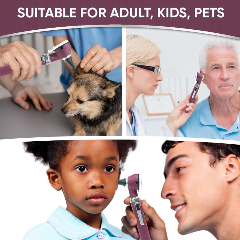 [Australia - AusPower] - Otoscope with Light, Fibre Optic Ear Scope for Kids & Adults, 3X Zoom Magnifying Glass, LED Ear Infection Checker with 10 Disposable Specula, Nylon Case, 6 Colors Medical Grade(Maroon Color) Burgundy/Maroon 