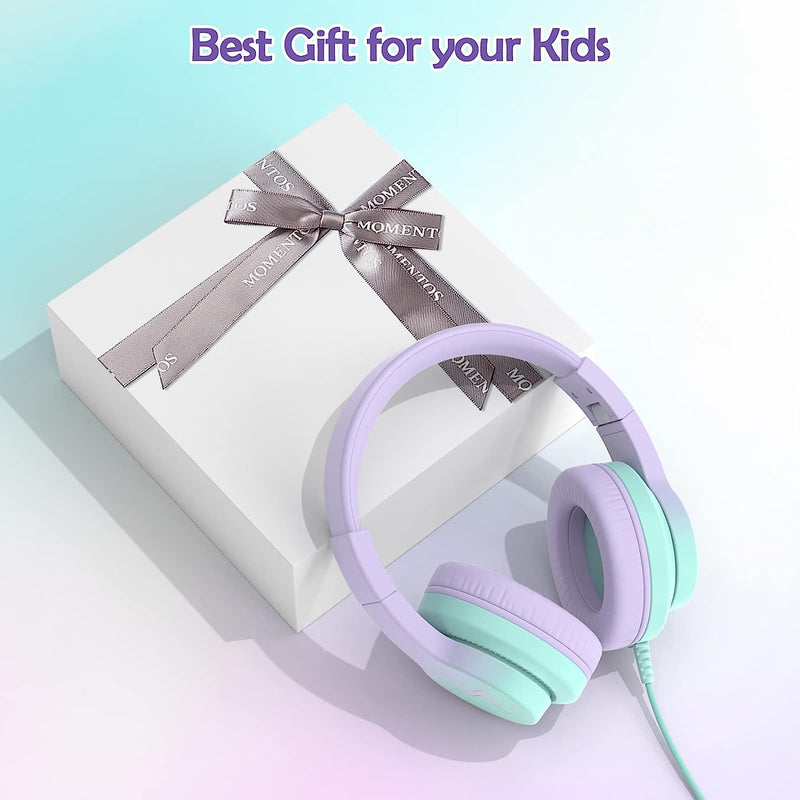 [Australia - AusPower] - Kids Headphones, Wired Headphones for Kids Over Ear with Microphone, 85/94dB Volume Limiter Headphones for Girls Boys with Sharing Jack, Foldable Headphones for Online Study,Gradient Purple Light Purple 