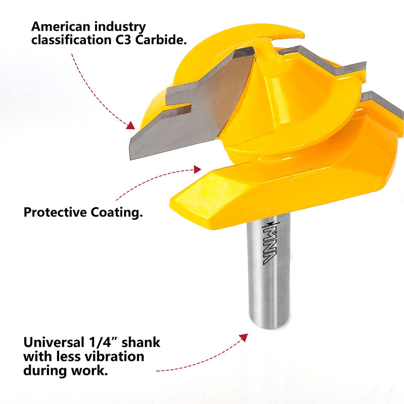 [Australia - AusPower] - MNA 45 Degree Lock Miter Router Bit 3-piece Set, for 1/2”, 5/8”, 3/4” cutting height, 1/4 Inch Shank. Easy to Create Lock Miter Joint 