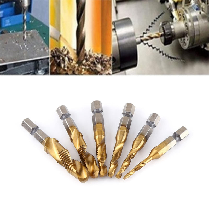 [Australia - AusPower] - 6 Pieces Machine Tap Set Titanium Spiral Groove Drill Tap Metric M3 M4 M5 M6 M8 M10 Thread Cutting Tool 