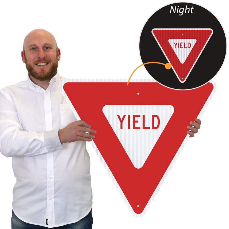 SmartSign - X-R1-2-EG-YIELD-18-M1 Yield MUTCD Sign By | 18" Triangle 3M Engineer Grade Reflective Aluminum White on Red