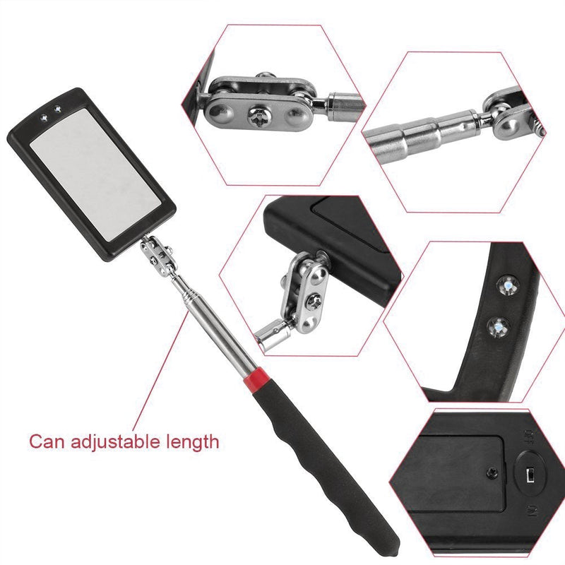 Telescoping Inspection Mirror Mechanics Mirror with 2 LED Lighted, Mirror on a Stick Handle Tool for Checking Observing Vehicle Small Parts,Present for Christmas, Birthday Everyday Carry (4 PCS) 4 PCS