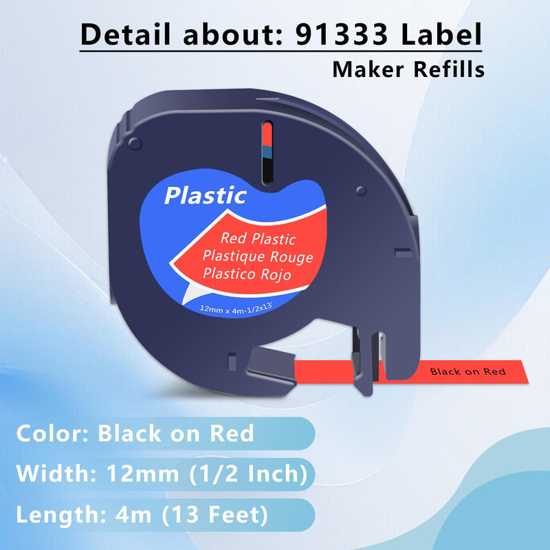 Compatible for Dymo Label Maker Refills 2PK Black on Green 91334 and 2PK Black on Red 91333 12mm x 4m Letratag Refills, for Letra Tag Label Maker LT100H LT100T QX50 XR
