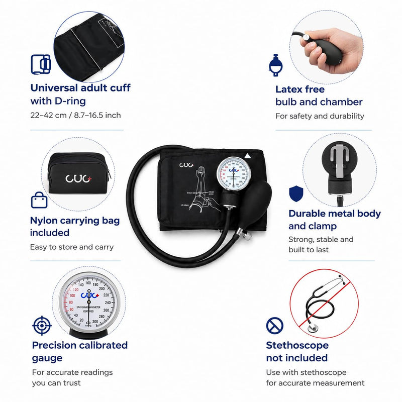 CUG Manual Blood Pressure Monitor, Aneroid Sphygmomanometer with Universal Adult Cuff Single Cuff