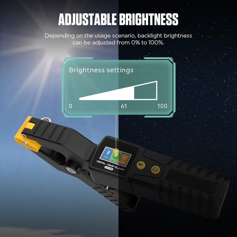 [Australia - AusPower] - HVAC Digital Thermometer LM55 Digital Temp Clamp HVAC Thermometer High Precision Sensor Real-Time Temp Measurement for Heating&Cooling Systems -50°C~260°C Store 8 Waveform Data, Ajustable Brightness 