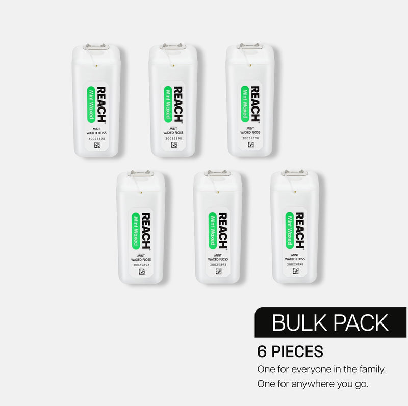 REACH Waxed Dental Floss, Mint, Plaque Remover for Teeth, Shred Resistant, Floss Slides Smoothly, Easy to Use, Waxed, Deep Cleaning Teeth, Oral Care, PFAS Free, for Adults & Kids, 6 Pack, 200 yd 600 Foot (Pack of 6)