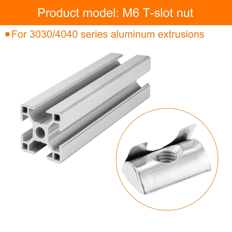[Australia - AusPower] - uxcell 20Pcs M6 T Nuts Roll in Spring, T Nut with Spring Sheet Carbon Steel Nickel Plated for 3030/4040 Series Slot Aluminum Profile M6-1.0x20x12.5x6.8mm 20 