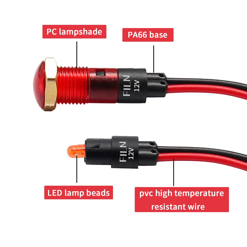 [Australia - AusPower] - 10 Pcs 8MM(5/16'') Indicator Light 110v LED Indicator Light Metal Panel Lights Pilot 110V 220V Red Green Signal lamp with Signal Light (10PCS Red) 
