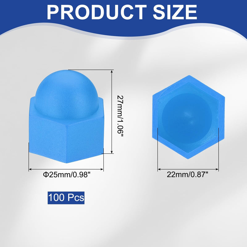 [Australia - AusPower] - PATIKIL 100 Pcs Hex Nut Cover, M14x22x27mm Nylon Screws Bolt Covers Caps Dome Acorn Hex Head Bolt Protection Cap for Screws Nut, Blue 