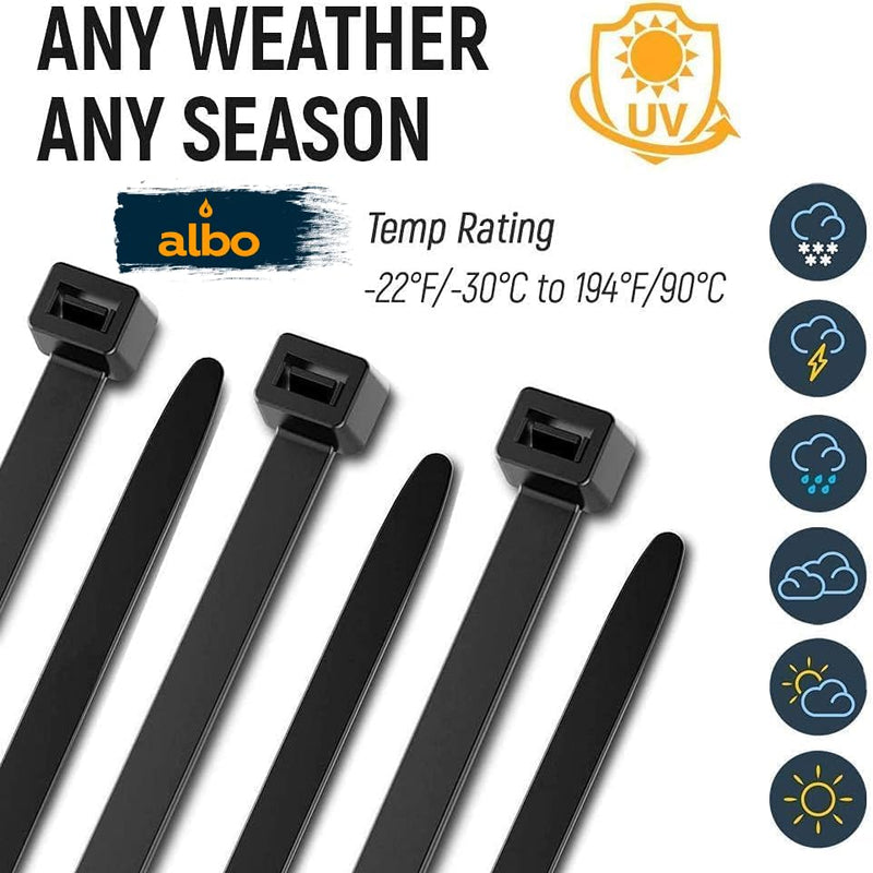 [Australia - AusPower] - ALBO Black Zip Ties Assorted Sizes 400 Pack Plastic Cable Ties 6+8+10+12 inch Wire Tie UV Resistant Nylon Tie Wraps Assorted Sizes Black Assorted Sizes 400 Pack 