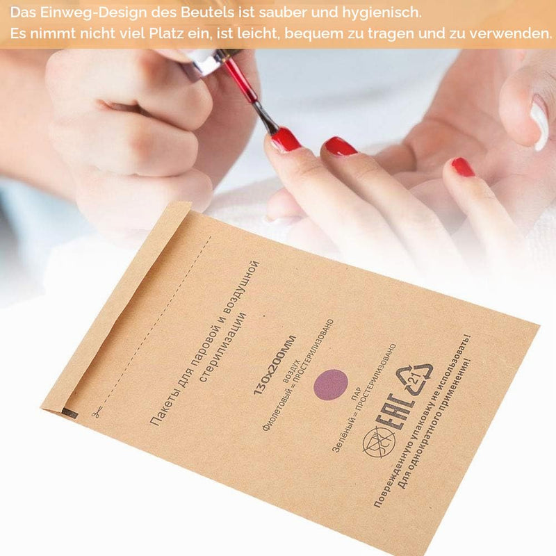 YUYTE 100 Disposable Sterilisation Self Sealing Cleaning Bags, Autoclave Kraft Paper Cleaning Bags for Dentist Tools and Nail Art Accessories (130 x 200 mm) 130*200mm