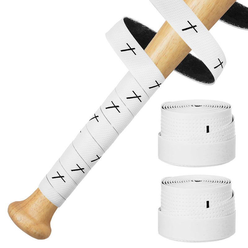 2 Pack Cross Baseball Bat Grip Tapes Adhesive Back Softball Grip Tapes Religious Bat Grip Tape Baseball Bat Wrap 1.1mm Precut Bat Tape for Sports (White) White