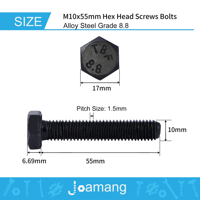 [Australia - AusPower] - M10 x 55mm Hex Head Screw Bolt, Alloy Steel Grade 8.8, Black Oxide Finish, Full Thread, Hexagon Head Bolts, Quantity 10 M10 x 55mm(10PCS) 