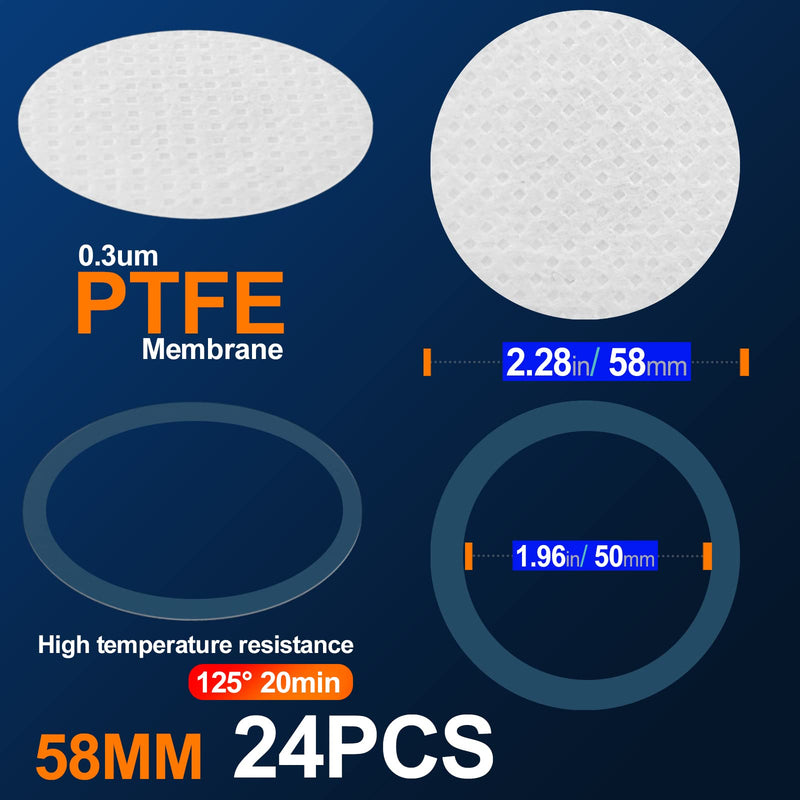 [Australia - AusPower] - Synthetic Filter Paper Stickers 58mm 0.3μm PTFE Filter Disc Strong Adhesive Patch for Mushroom Growing (Pack of 24) 