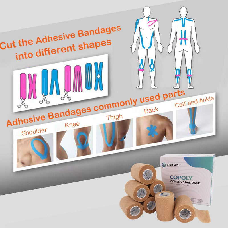[Australia - AusPower] - Self Adhesive Wrap Cohesive Wrap Bandages 6 Count 3" x 5 Yards, Medical Tape, Adhesive Flexible Breathable First Aid Non Woven Rolls, Stretch Athletic, Ankle Sprains & Swelling, Sport Beige 6 Count (Pack of 1) 