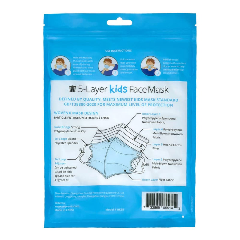 FDA Registered, 5 Ply Disposable Kids Face Mask 15 Pack, Adjustable Earloops, Individually Sealed Boys Masks