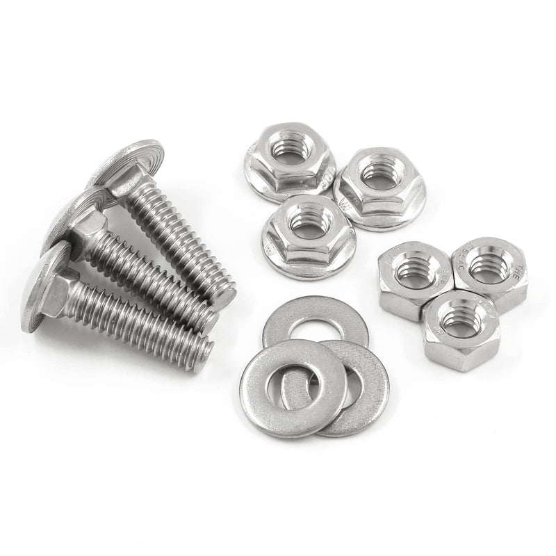 [Australia - AusPower] - 12pcs 1/4-20 x 1" Carriage Bolt Assortment Kit, 304 Stainless Steel Carriage Bolts Round Head Bolts with Flat Washers Hex Nuts Hex Flange Nuts 1/4-20 x 1" 12 