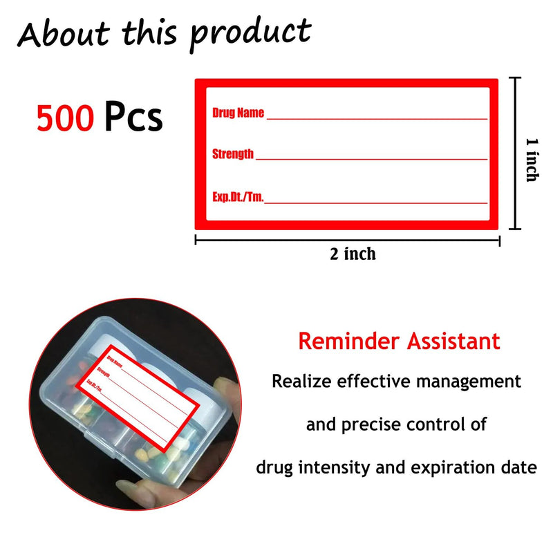 [Australia - AusPower] - 500Pcs Drug Name Label Stickers Medication Strength Stickers 1x2 Inch-Veterinary Instruction Labels Reminder Labels 1*2 