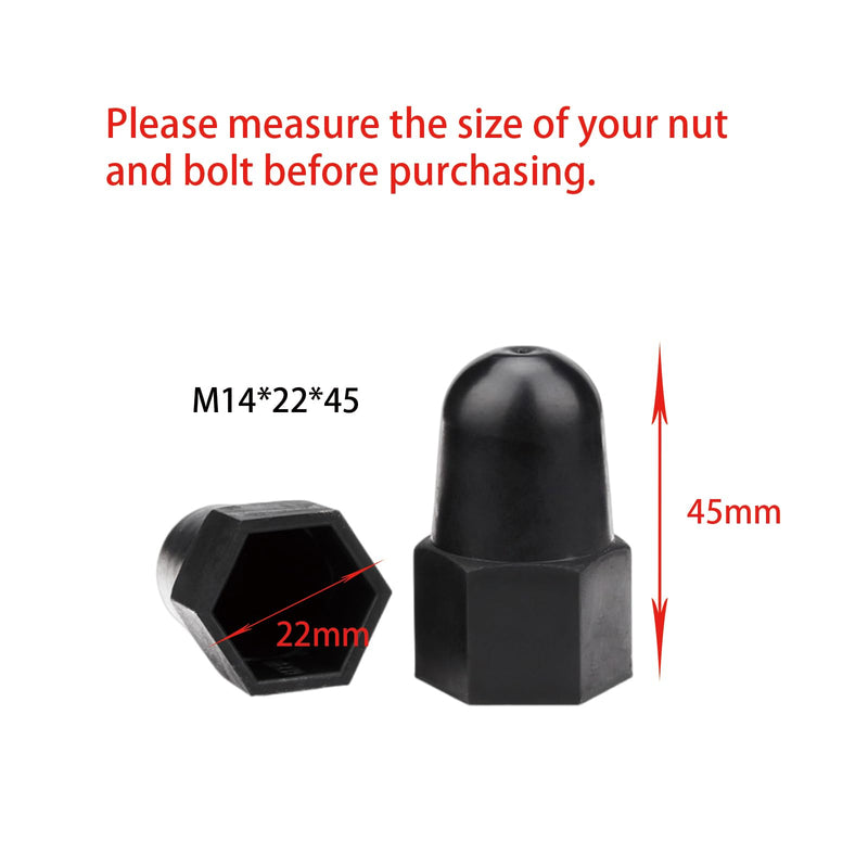 [Australia - AusPower] - 50 Pcs Black Hex Nut Bolt Covers, M14*22, Plastic, Protects Bolts from Rust, Dust, and Corrosion 