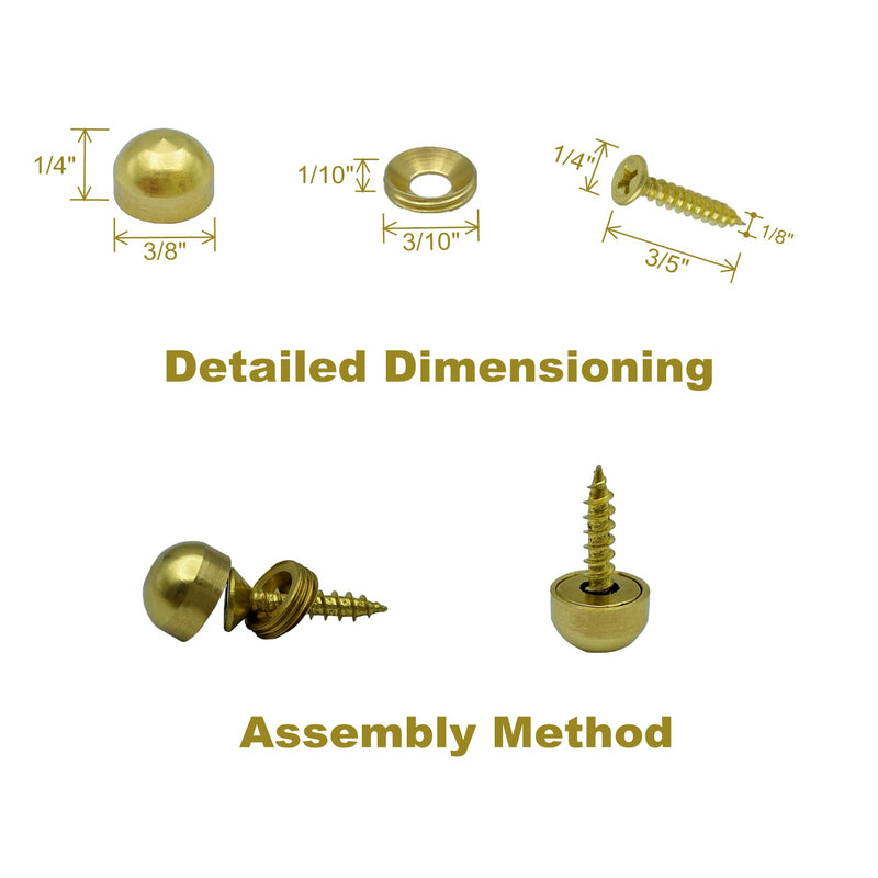 [Australia - AusPower] - 8Pcs Pure Brass Decorative Screw with Caps used as Mirror Screw,Metal Wall Art Decor,Upholstery Tacks,Thumb Tacks for Wall Hangings,Fast Cap,Wood Handcrafted,Fasteners Hardware (3/8",9mm gold brass) 3/8" 