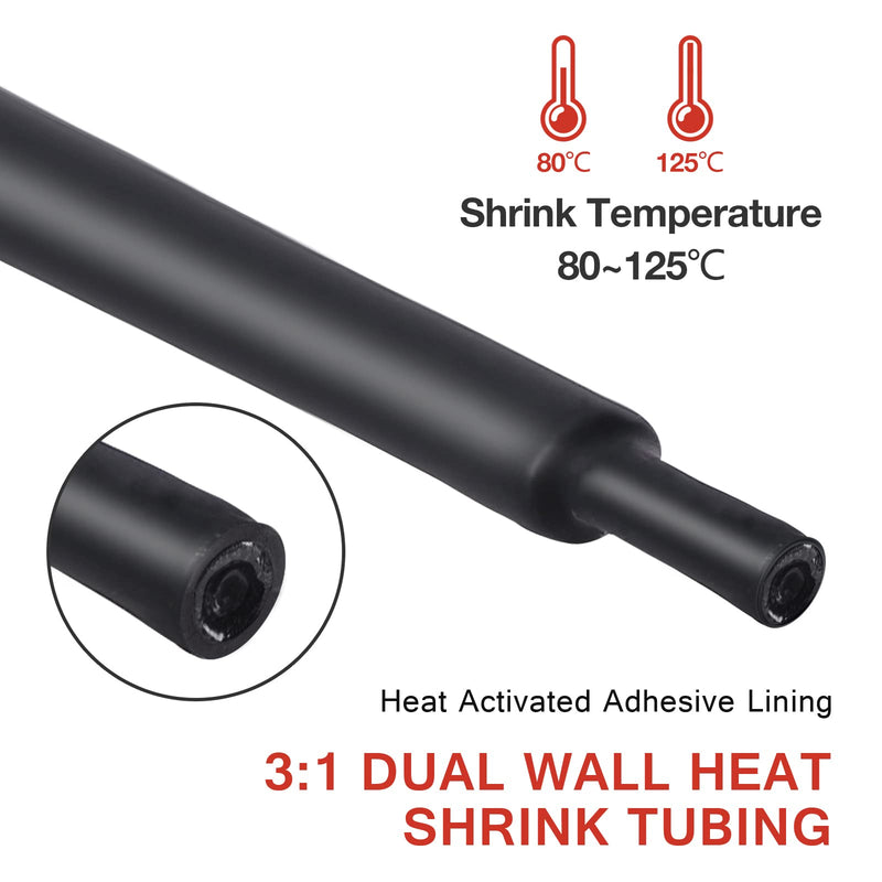 [Australia - AusPower] - 1/4" Heat Shrink Tubing, 32.8 Ft 3:1 Dual Wall Adhesive Lined Heat Shrink Tube, Marine Grade Waterproof Shrink Wrap Tubing, Electrical Industrial Automotive Sealing Shrink Tube for Wire Insulation 1/4" - 32.8FT Black 