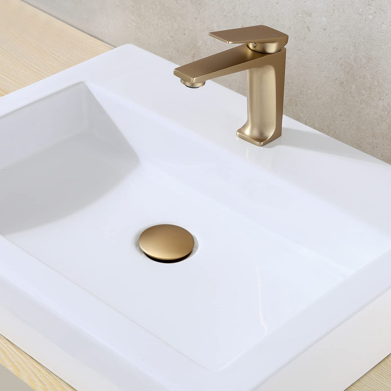 JONKEAN Bathroom Pop Up Drain Without Overflow,Vanity Vessel Sink Drain with Detachable Strainer Basket,Pop Up Drain Stopper Hair Catcher, Built-in Anti-Clogging Strainer(Brushed Gold) NO Overflow Brushed Gold