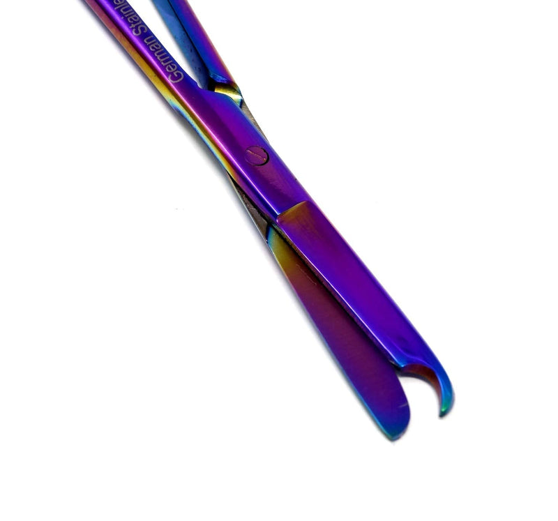 Suture Stitch Scissors with Multi Rainbow Color Titanium Coating- Premium Quality Instrument- Delicate Hook - Stainless Steel - Perfect for Suture Removal, First Aid, EMS Training 4.5"