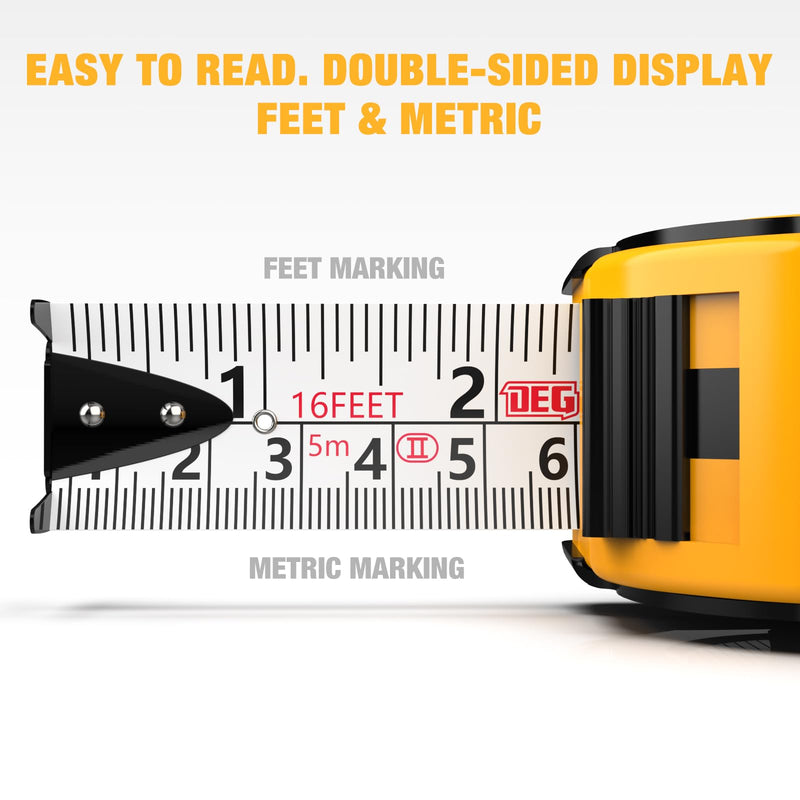 Magnetic Tape Measure 16FT, Retractable Measuring Tape, Easy to Read Double Sided Measuring Tape, Magnetic Hook and Shock Absorbing Carrying Case for Construction, Carpenter