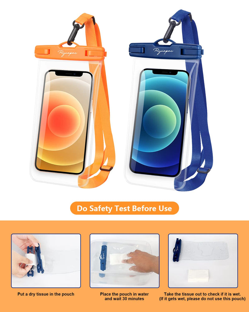 [Australia - AusPower] - Waterproof Phone Pouch Bag - 7.5in Water Proof Cell Phone Case for Beach Travel Must Haves, Waterproof Phone Holder with Lanyard for iPhone 15 Pro Max Galaxy S23 Pixel 7a, Cruise Essentials Regular [7.5-inch] [Orange + Navy] Waterproof Phone Pouch 