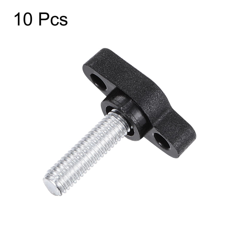 [Australia - AusPower] - 10pcs Tee Wing Knobs Thumb Screws M6 x 20mm Male Thread 27mm Plastic Head T Knobs Adjustable Handles Hand Clamping Knobs Grip Thumbscrew, Black 