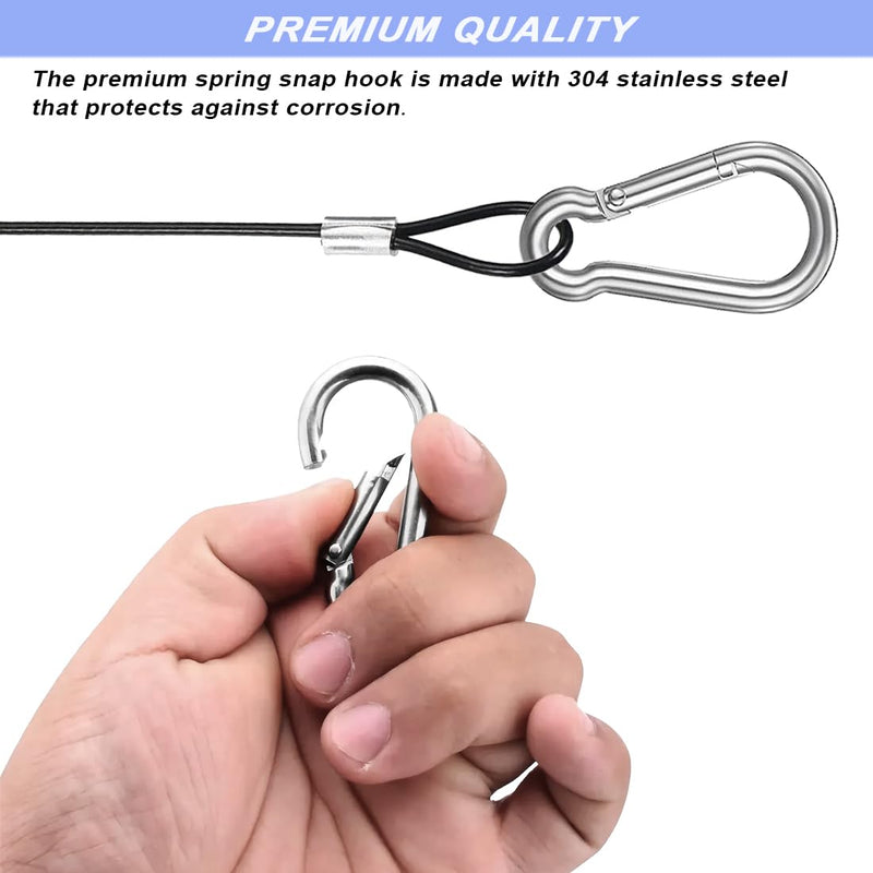 [Australia - AusPower] - 20 Pack 6 Inch(15cm) Safety Stainless Steel Tethers with 4 Pcs Spring Snap Hook Clips, Steel Wire Cable with Loops Vinyl Cover Coated Short Rope Lanyard Lock Safety Tether Chains, Black 20P-15cm-black 