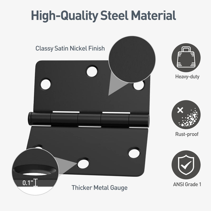 [Australia - AusPower] - 3 Pack Matte Black Door Hinges for Doors 3.5 Inch with 1/4 Radius, Interior Door Hinges, Fit Standard Door 3 Pack Matte Black-1/4 Radius 