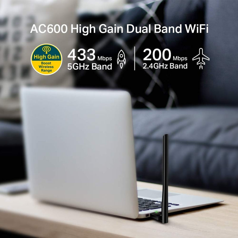[Australia - AusPower] - TP-Link Archer T2U Plus AC600 High Gain Dualband USB WLAN Adapter with 5dBi Antenna (up to 433 Mbit/s to 5GHz and 200 Mbit/s to 2.4GHz, Compatible with Windows 10/8.1/8/7 / XP and Mac OS X) 