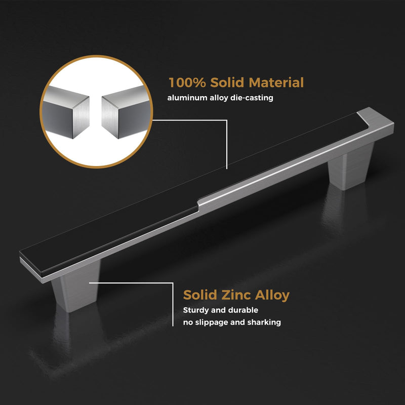 Haliwu 4 Pack 5 Inch Brushed Nickel and Black Cabinet Handles, 2 Tone Silver Drawer Pulls, Zinc Alloy Cabinet Hardware for Kitchen Cupboard Bathroom Dresser 5 Inch Hole Centers Black & Brushed Nickel