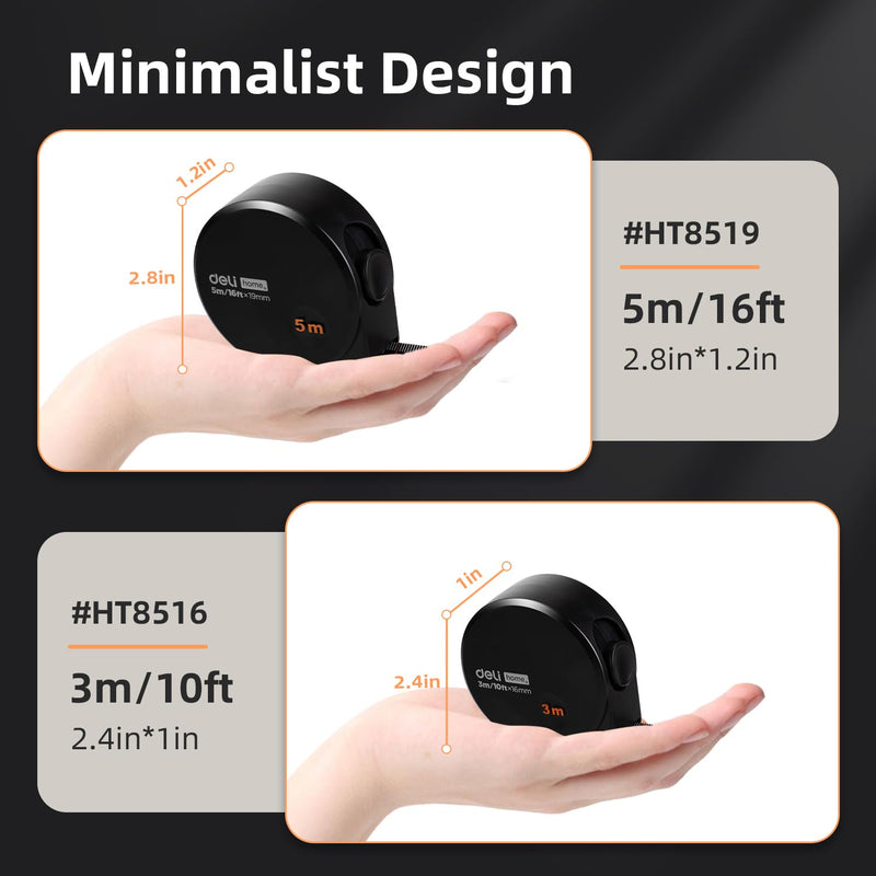 [Australia - AusPower] - deli Tape Measure 10ft/3m, Easy Read Small Measuring Tape Retractable Mini Tape Measure with Metric/Inch，Minimalist Design by deli Home Series 3 m 