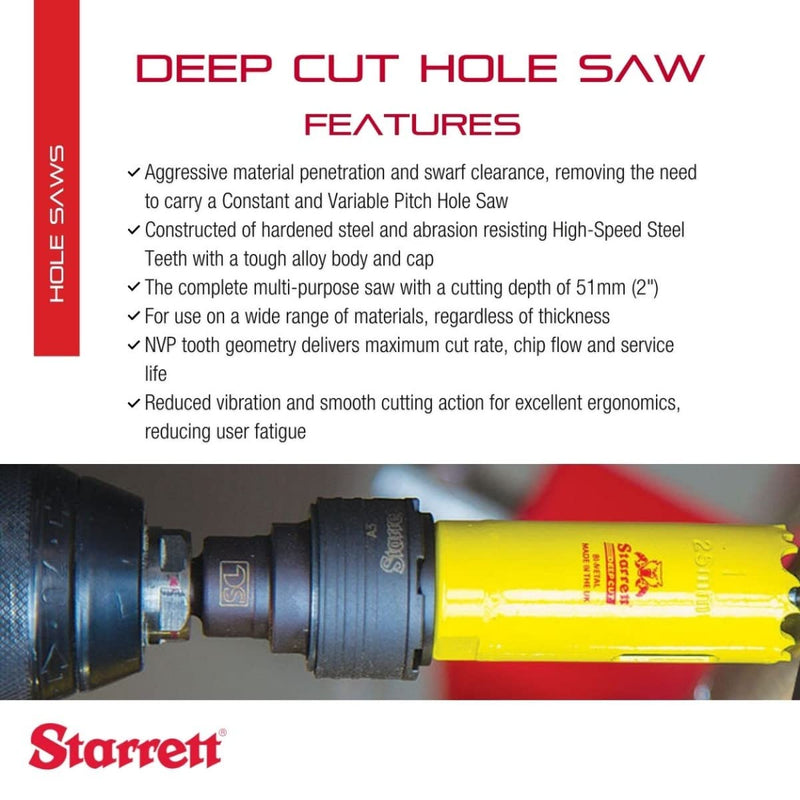 Starrett Bi-Metal Deep Cut Hole Saw with Arbor and Abrasion Resistant HSS Teeth - Ideal for Cutting Metal, Steel, and Wood - 2-3/8" Diameter, 2" Depth - ADCH0238 2-3/8"