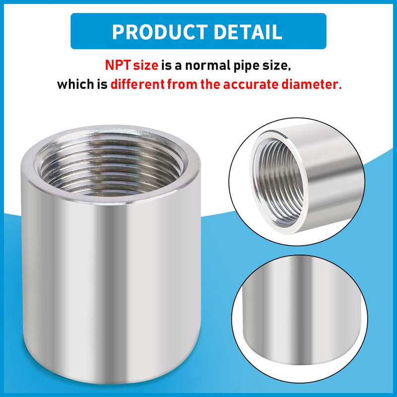 [Australia - AusPower] - Quickun 304 Stainless Steel Pipe Coupling Fitting,2" x 2" Female Pipe Coupler Connector Adapter Fitting (1.4" Length) 2" Female x 1.4" Length 