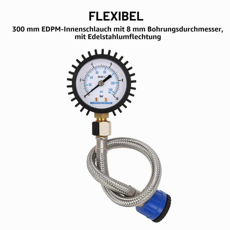 Water Pressure Gauge with Hose Tap Connection, Water Pressure Gauge, 0-10bar/145psi, 2 Inch Dial, Rubber Protection, Water Supply System, for Home, Garden and Irrigation System Monitoring