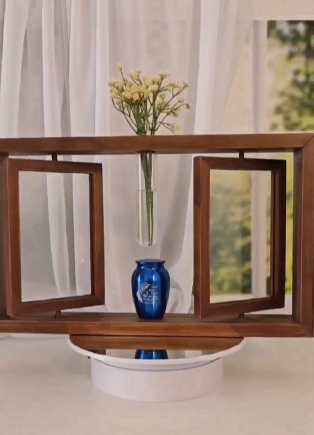 Small Urn for Human Ashes and Memorial Picture Frame Hold Two 4’’ x 6’’ Photo with Hydroponics Glass Vase,Mini Keepsake Urn（Not Included Plant）