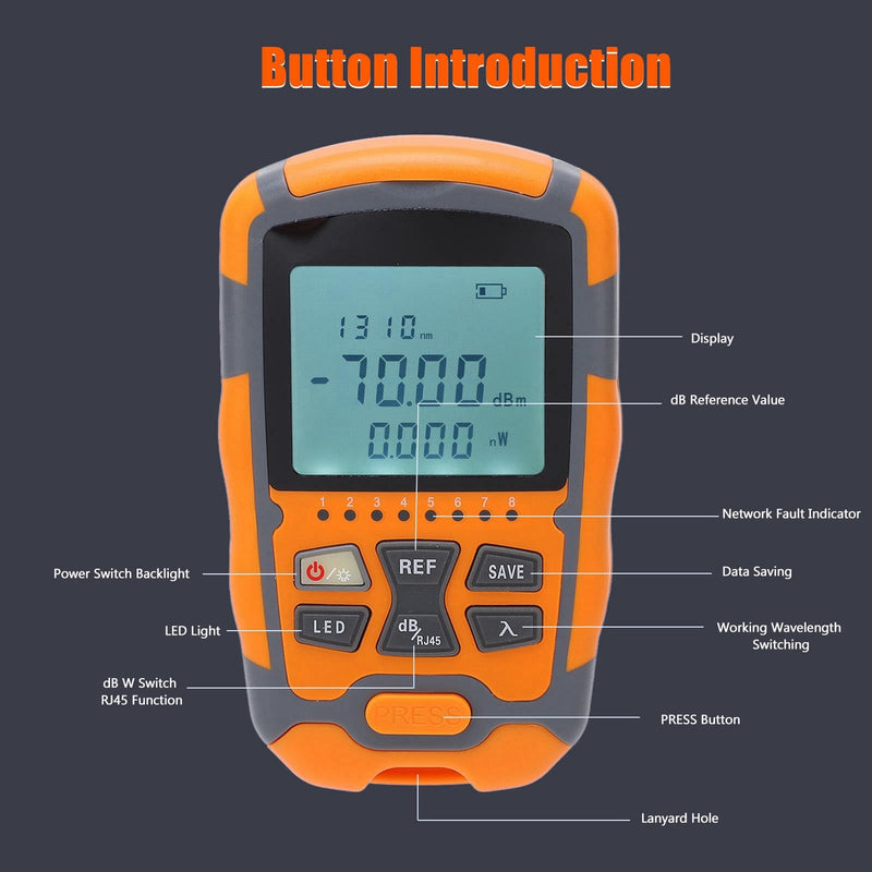[Australia - AusPower] - Mini Optical Power, Optical Power Meter Tester Multimeter with LED Light Kit Network & Cable Testers Meter Portable Fiber 