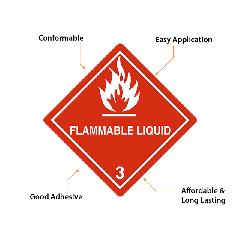 SmartSign (500/Roll) DOT Hazmat Class 3 Flammable Liquid Labels with Symbol - 4" x 4" Diamond, 4 mil Vinyl with Permanent Adhesive, Shipping/Packing/Handling Labels, Red/White