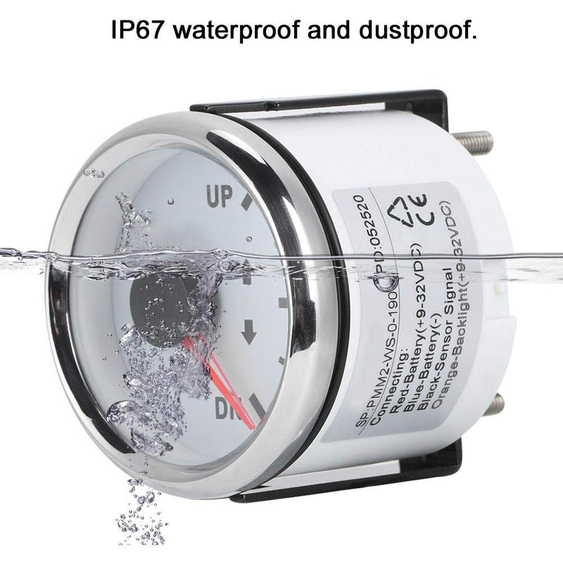 [Australia - AusPower] - Boat Trim Gauge, 52mm/2in Stainless Steel UP-DN Boat Trim Gauge 0-190ohm Trim Tilt Indicator Red Backlight (White Dial Silver Frame) White Dial Silver Frame 