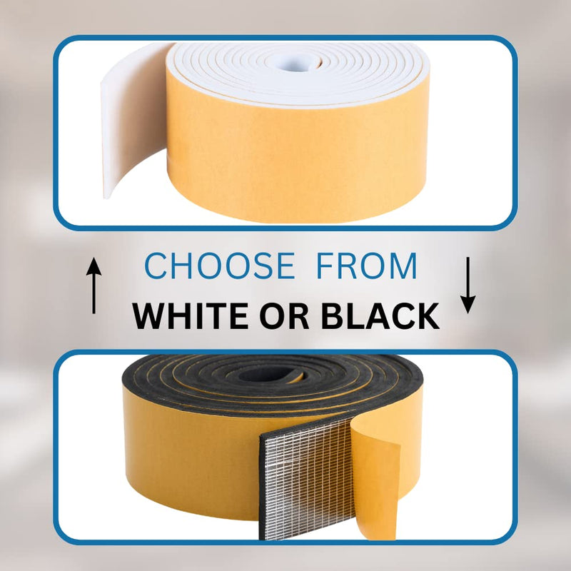 High Density Foam Weather Stripping Door Seal Strip Insulation Tape Roll for Insulating Door Frame, Window, Air Conditioner | Self Adhesive Sealing Weatherstrip (3 in x 1/4 in x 10 Ft, Black) 3 In x 1/4 In x 10 Ft